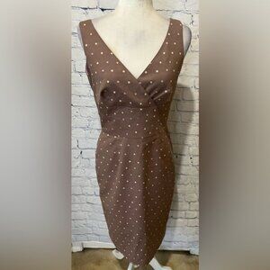 Kay Unger New York Brown Polka Dot Cotton Blend Midi Dress Size 8